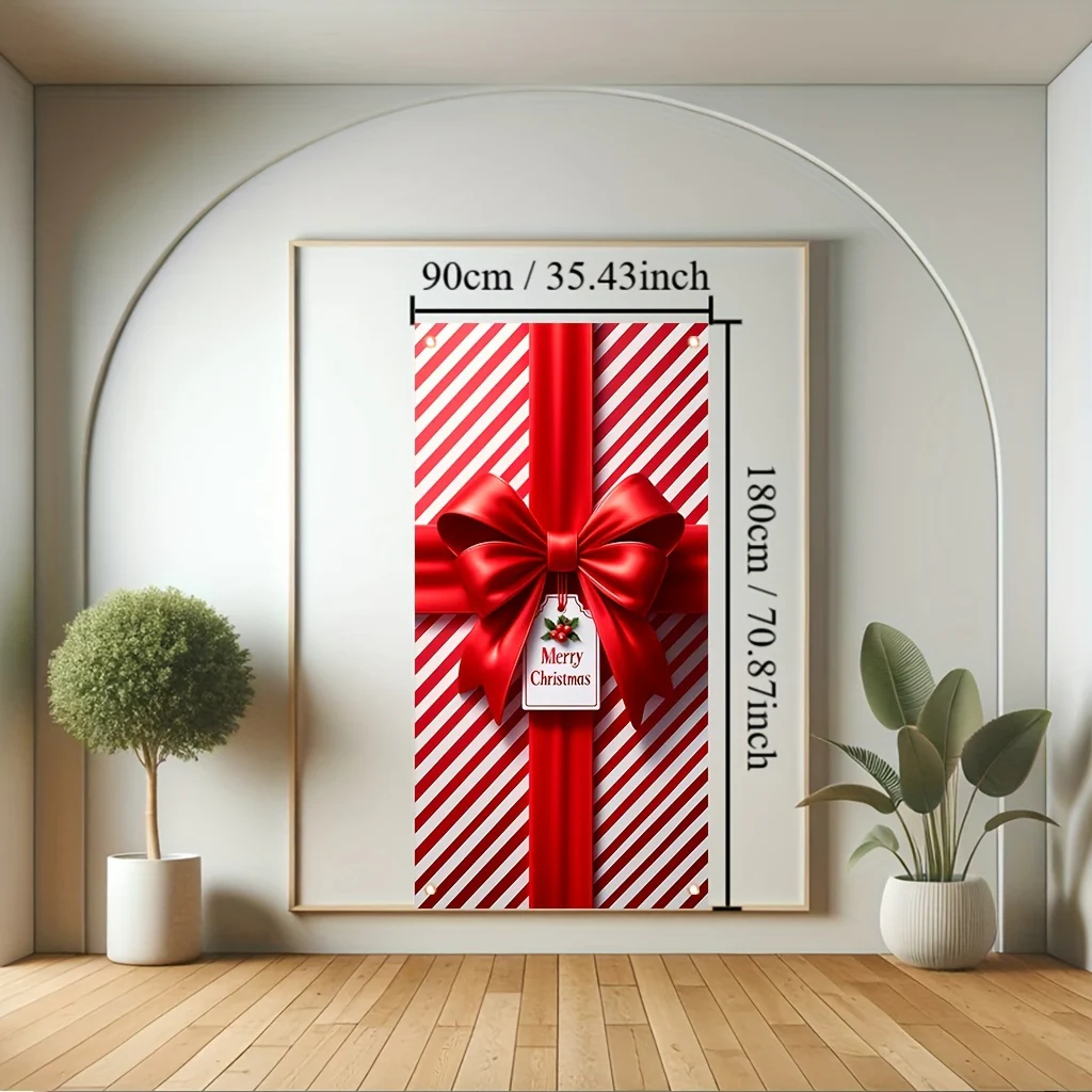 Art Deco Style Polyester Christmas Door Banner - 1pc Vertical Oblong Gift Poster Frame, 35x70 Inch Holiday Porch Hanging Decoration for Festive Room and Party Décor - Deanwangkt