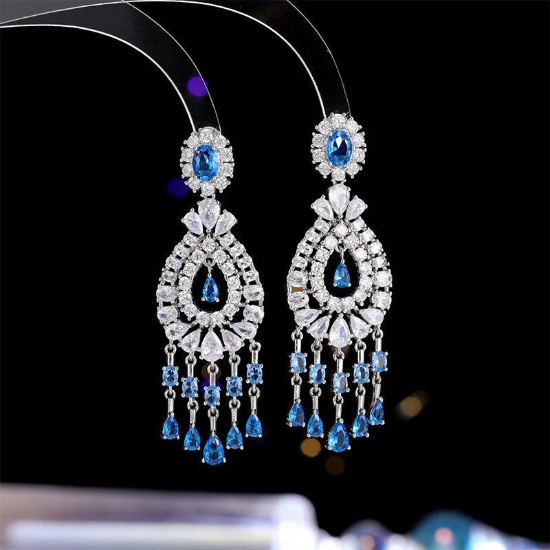 2025 Luxury light luxury geometric water drop inlaid zircon earrings s925 silver needle temperament elegant heavy industry dinner dress earrings - Deanwangkt