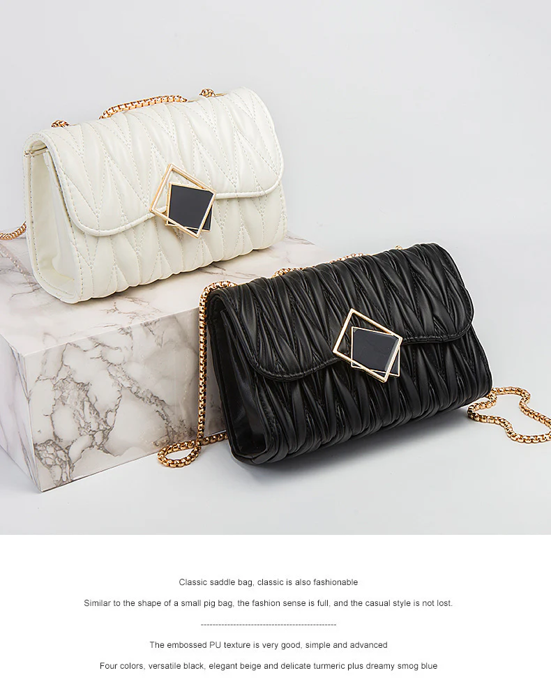 Women's Bag  Spring and Summer New Fashion Fashion Chain Shoulder Wrinkle Leather Bag Diamond Crossbody Bag Underarm Bag Women's Bag - Deanwangkt