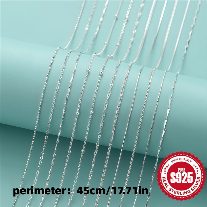 925 Sterling Silver Simple Chain Necklace Minimalist Style Hypoallergenic Chain Neck Jewelry - Deanwangkt