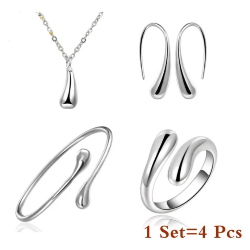 Exquisite Water Droplet Pendant Necklace Earrings Set - Plated White K Alloy Jewelry with Gorgeous Design - Perfect for Banquet, Wedding, Anniversary Gift for Women - Deanwangkt