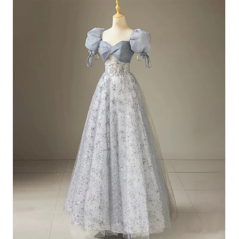 2025 banquet evening dress 2025 spring new bubble sleeves light luxury long dress host art examination choir performance uniform - Deanwangkt