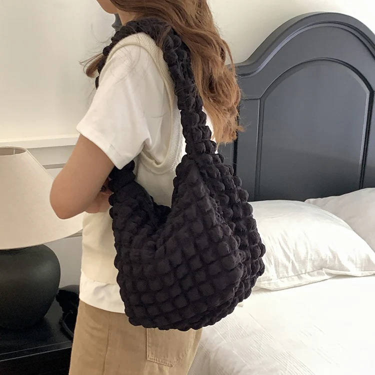 DEANWANGKT 2025 Korean version ins cute pleated bag woman, simple cloud bag puff underarm bag commuter large-capacity shoulder bag woman - Deanwangkt