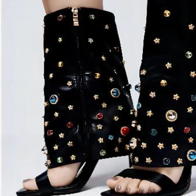 DEANWANGKT  Cross-Border European and American Style Fashion Rivet with Stiletto Heel Fresh Breathable Slim Open Toe Sandal Boots - Deanwangkt