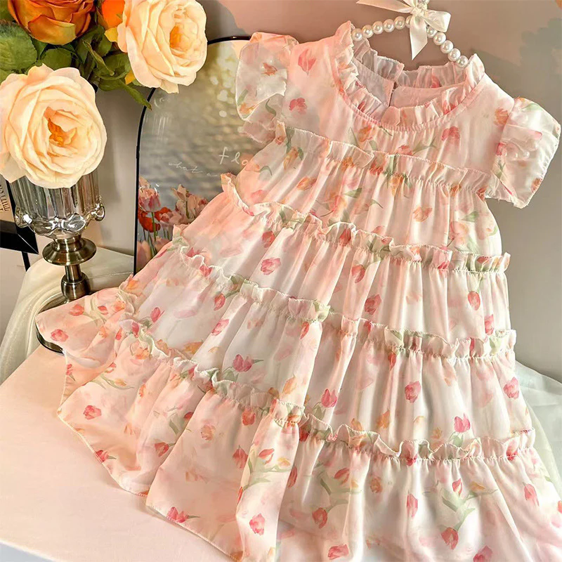 Girls' Dress 2025 Summer New Children's Fashion Floral Skirt Children Princess Dress Baby Fairy Skirt - Deanwangkt