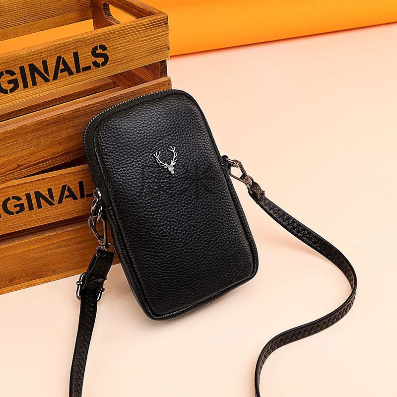 Km Genuine Leather Bag Women's New Mobile Phone Bag Messenger Bag Women's Large Pattern Leather Vertical Coin Pocket Mini Bag - Deanwangkt