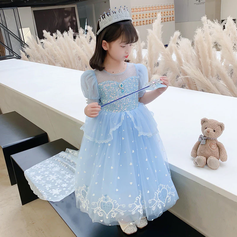 Princess Elsa Dress  New Girls' Ice and Snow Dress Dress Performance Skirt in Stock Direct Supply - Deanwangkt