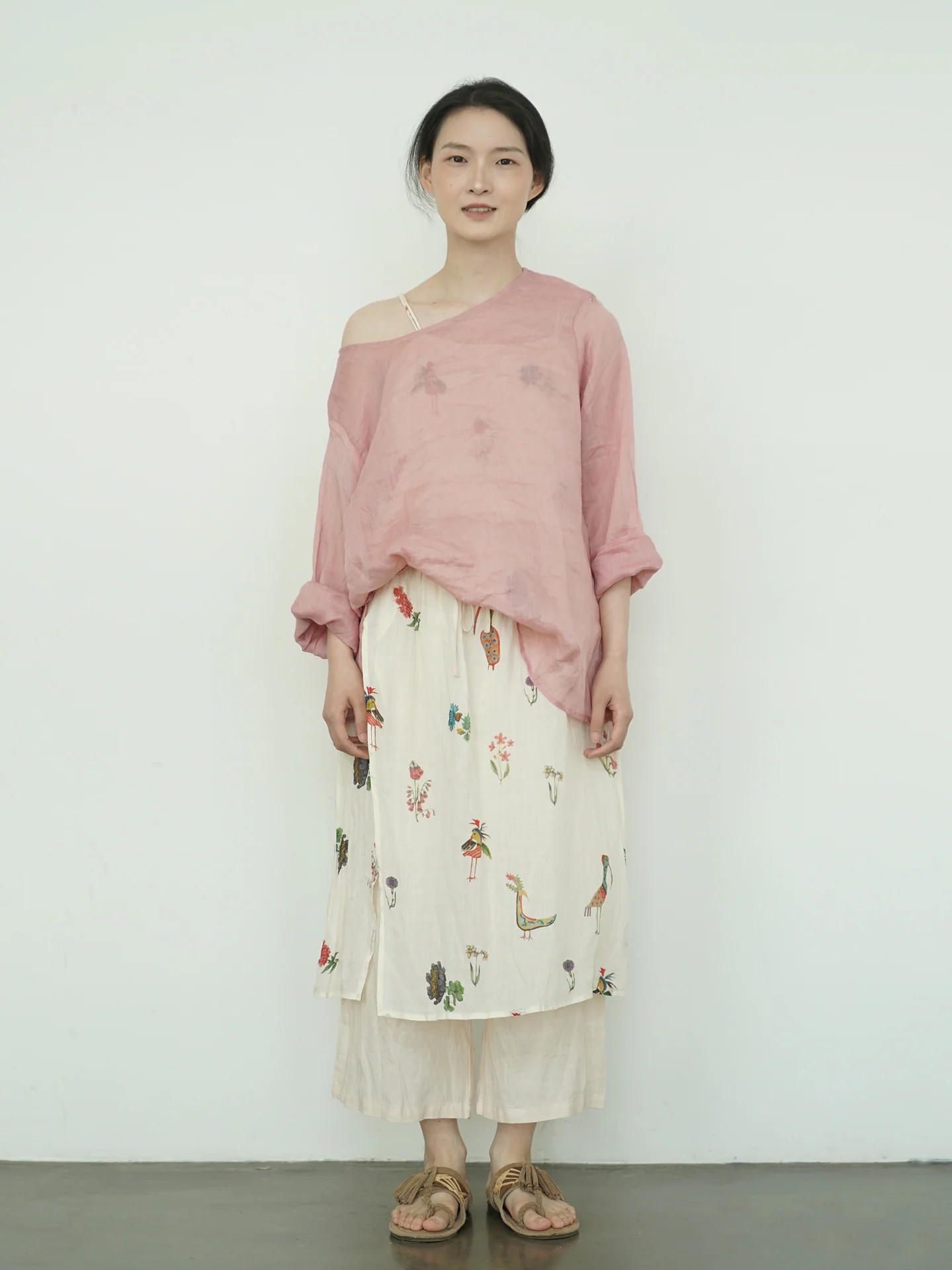 casual literary and artistic irregular printing ramie fisherman pants, retro personalized casual culottes K25160 - Deanwangkt