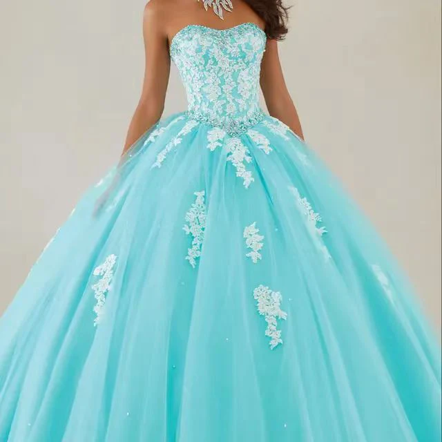 2025stage performance clothes blue wedding dress  tutu skirt evening tube top color yarn dress - Deanwangkt