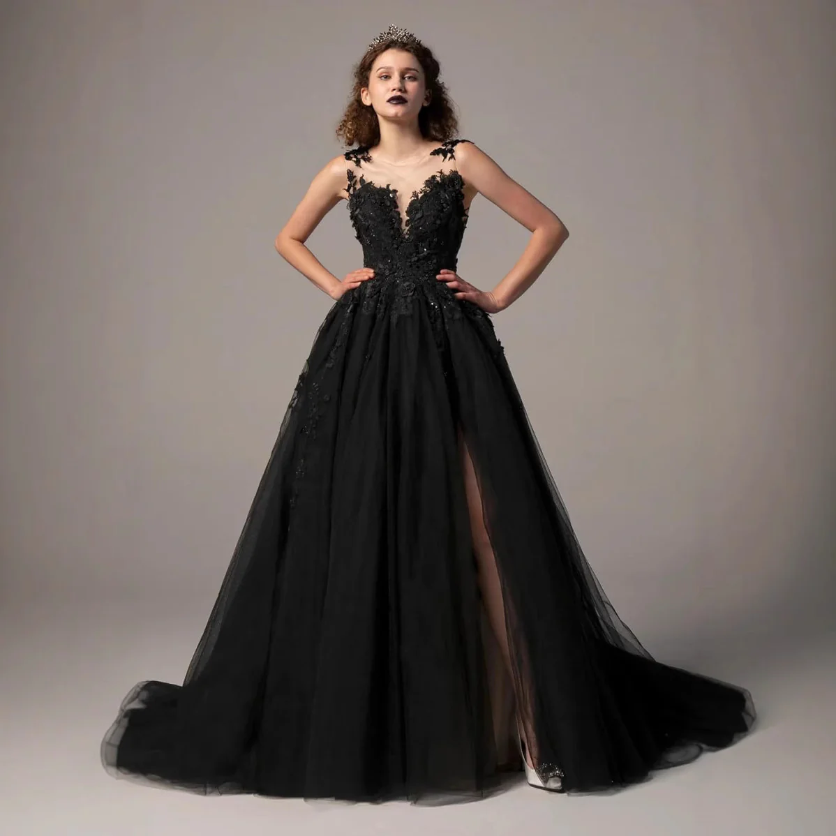 2025Black Suspender Deep V Small Trailing Evening Dress Multi-Color Split Dress Performance Dress - Deanwangkt