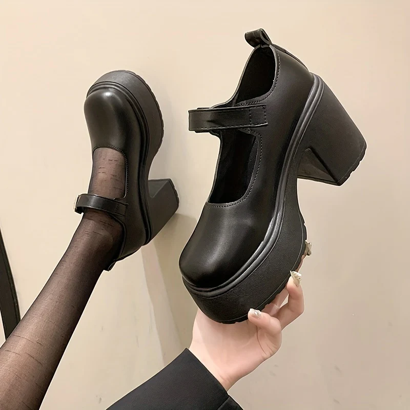 deanwangkt  Women's Platform High Heels, Round Toe Buckle Strap Chunky Heel Mary Jane, Versatile Lolita Shoes - Deanwangkt