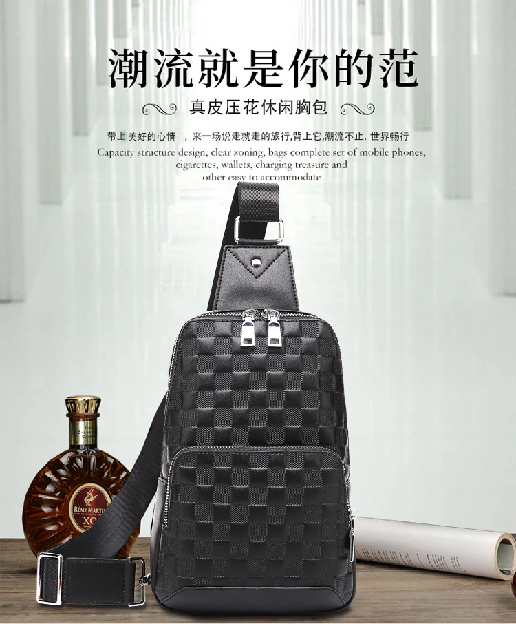 deanwangkt  New Plaid Crossbody Shoulder Bag Casual Fashion Trends Men's Backpack Cowhide Business Men's Chest Bag Genuine Leather - Deanwangkt