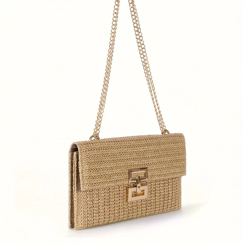 Chic Bohemian & Striped Braided Shoulder Bag - Secure Kiss Lock, Holiday Themed, Polyester Lined, Travel-Ready for Women - Deanwangkt