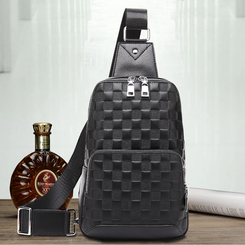 deanwangkt  New Plaid Crossbody Shoulder Bag Casual Fashion Trends Men's Backpack Cowhide Business Men's Chest Bag Genuine Leather - Deanwangkt