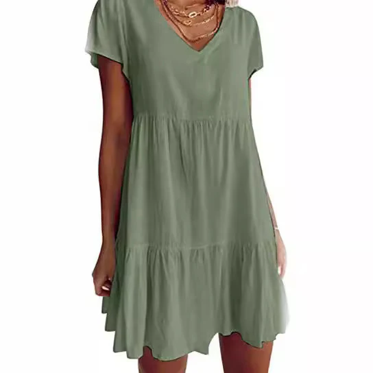 DEANWAQNGKT  2022 New Products in Stock Cross-Border European and American Women's Clothing  Popular Summer Loose Casual Short Sleeve Waist Dress - Deanwangkt