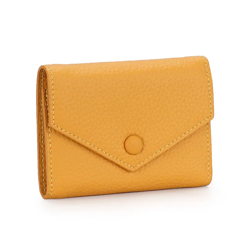 Genuine Leather Women's Foldable Cowhide Short Wallet Fashion Envelope Triple Fold Purse Wallet - Deanwangkt