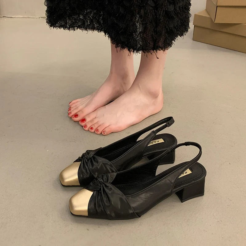 DEANWANGKT  Chunky Heel Square Toe Low-Cut Toe Cap Back Air Evening Sandals Women's New Chic Chanel-Style Women's Shoes for Summer - Deanwangkt