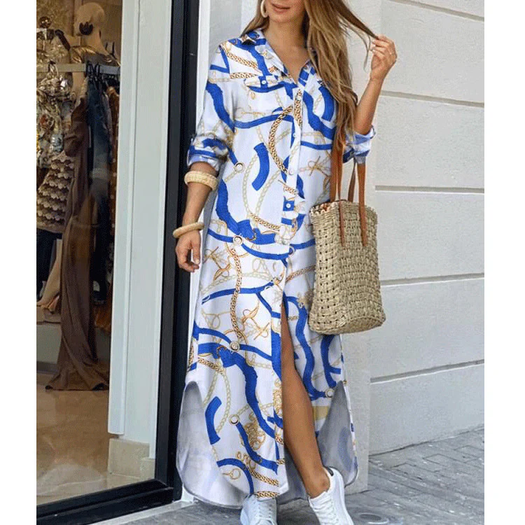 DEANWANGKT Cross-Border Women's Clothing  EBay New European and American Fall Winter Fashion Sexy Shirt Maxi Dress Women - Deanwangkt