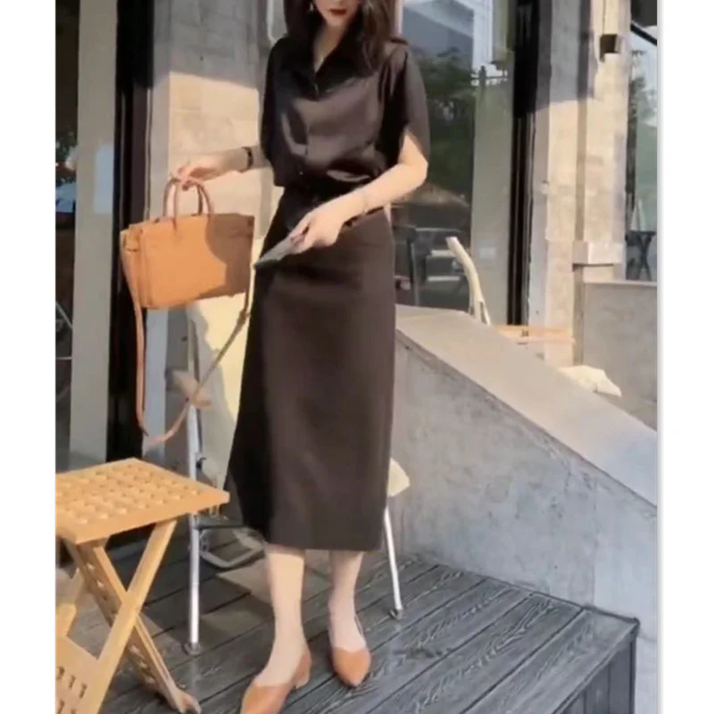 DEANWANGKT  22388 Big Love Beauty Yiyuan  Summer New Design Sense Lapel Shirt Sheath Skirt Slim Fit Slimming - Deanwangkt