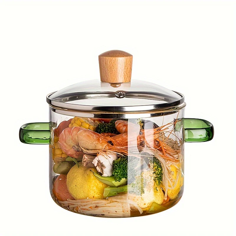 1pc Premium Borosilicate Glass Stew Pot - Heat Resistant, Double Ear Design, Electric & Open Fire Compatible, Transparent, Non-Toxic, Durable, Easy to Clean, Versatile Cooking Pot for Soups, Stews, and More - Ideal for Household Cookware - Deanwangkt