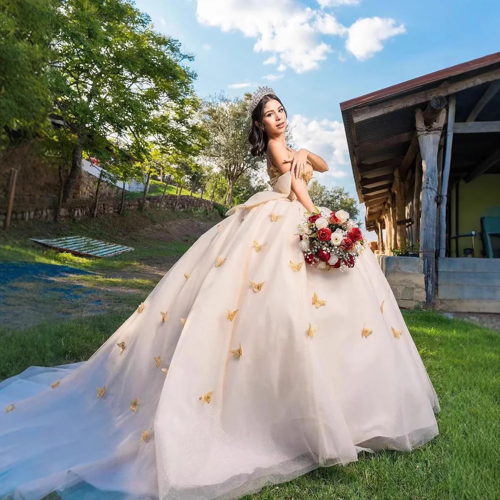 2025new evening dress one-word shoulder tube top adult dress princess dress three-dimensional butterfly dress - Deanwangkt