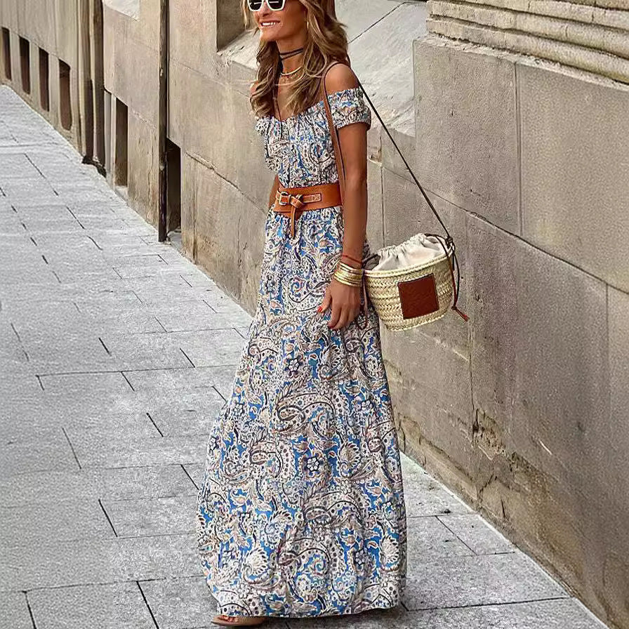 DEANWAQNGKT  Cross-Border   European American Fashion Floral Print Dress - Deanwangkt