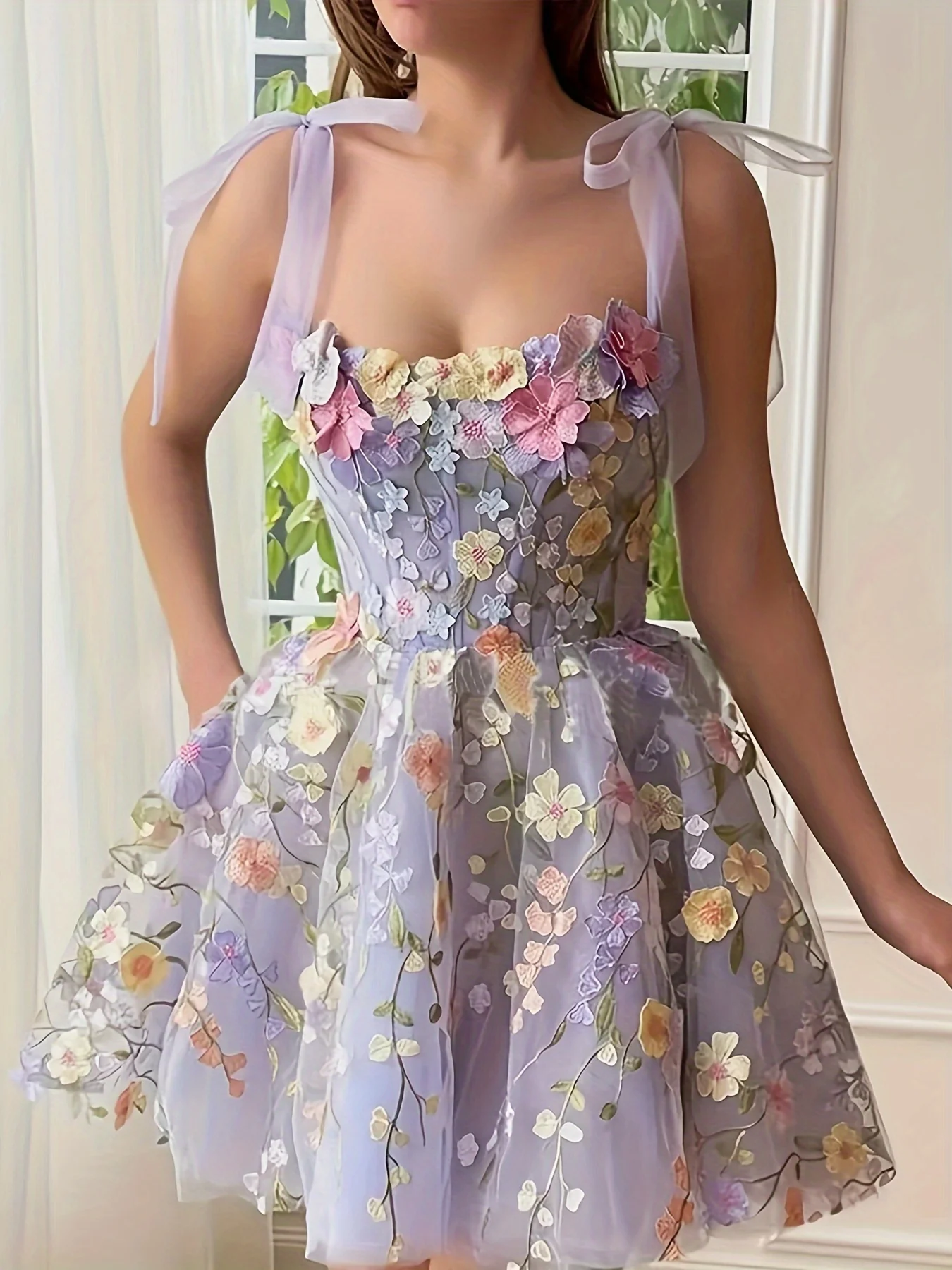 Fashionable Three-dimensional Flower Embroidery Buttocks Sexy Evening Dress - Deanwangkt