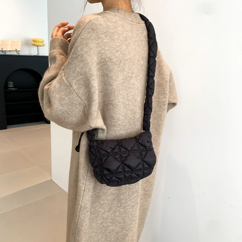 DEANWANGKT 2025 Korean version of cotton clothes crossbody women's bag  autumn and winter new fashion plaid shoulder bag versatile pleated girl cloud bag - Deanwangkt