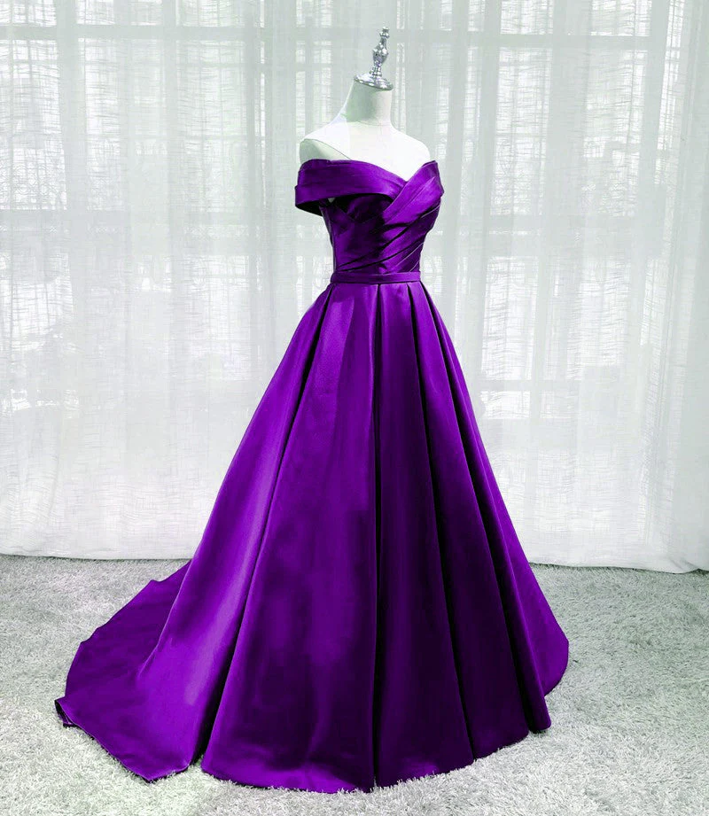 Solvbao Purple Satin Sweetheart Long Party Dress Prom Dress, Off Shoulder Purple Evening Dress - Deanwangkt