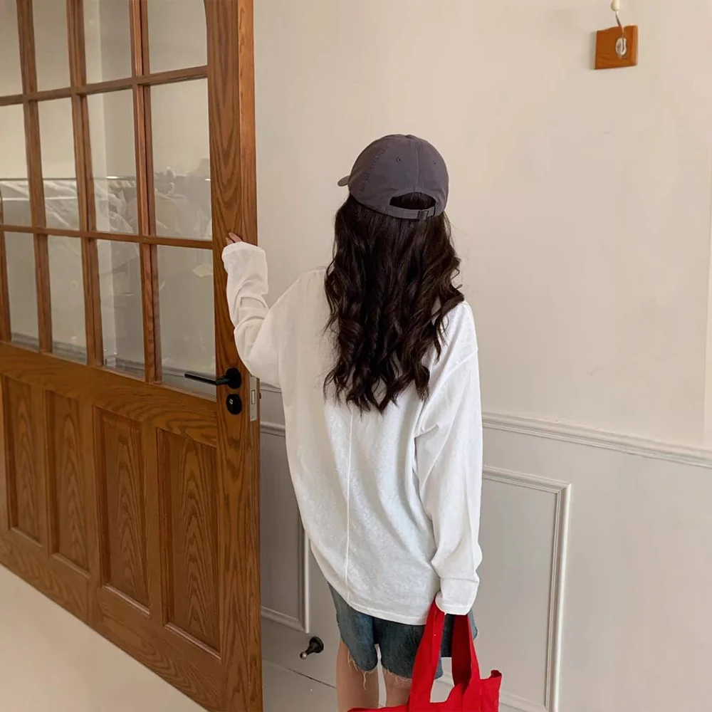 Siyuan minimalist row style large silhouette blouse long-sleeved T-shirt delicate nude and thin sunscreen bottoming shirt women's summer 8945 - Deanwangkt