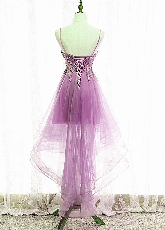Solvbao Cute Light Purple Fashionable Homecoming Dress, High Low Straps Prom Dress - Deanwangkt