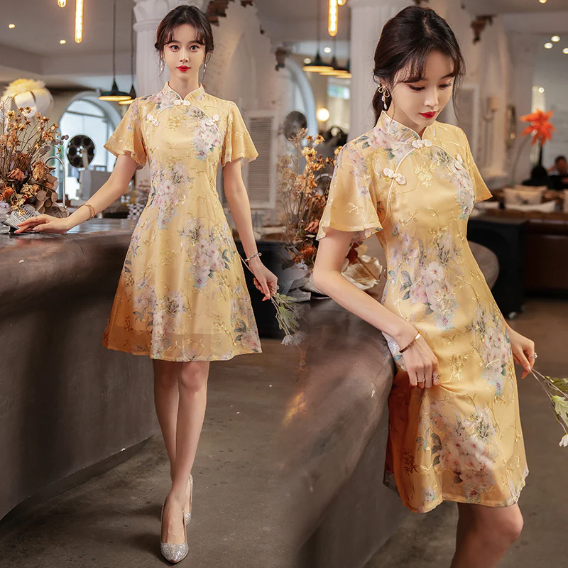 Cheongsam Women's Summer Improved Young New New Chinese Style Embroidery Floral Dress - Deanwangkt