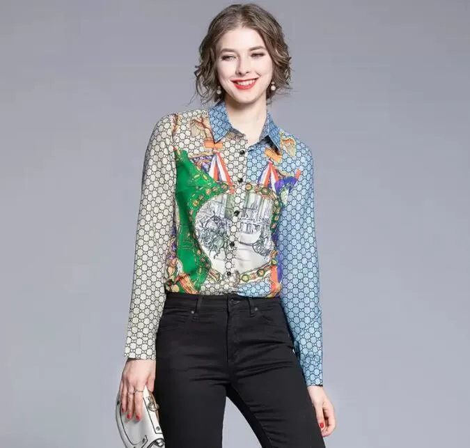 Designer Printed Black Shirts Long Sleeve Women Runway Button Shirt Office Ladies Ribbon Bow Blouses Spring Summer Autumn Winter Slim Fit Stylish Luxury Tops - Deanwangkt