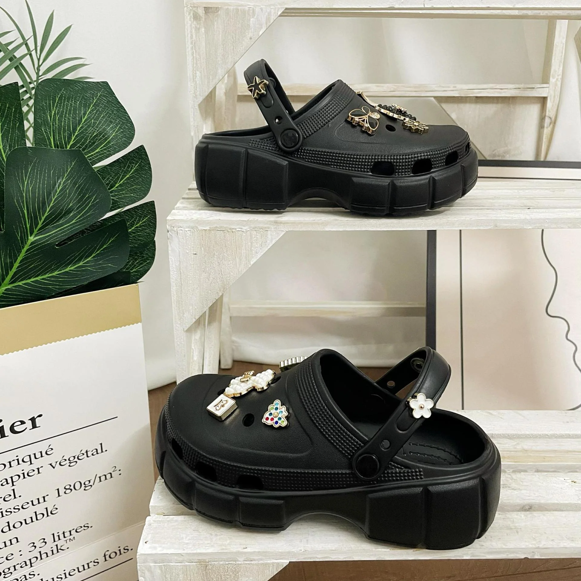 DEANWANGKT New Coros Shoes Children's Summer Slip-on Thick-Soled Non-Slip Soft-Soled Closed Toe Half Slippers for Students - Deanwangkt