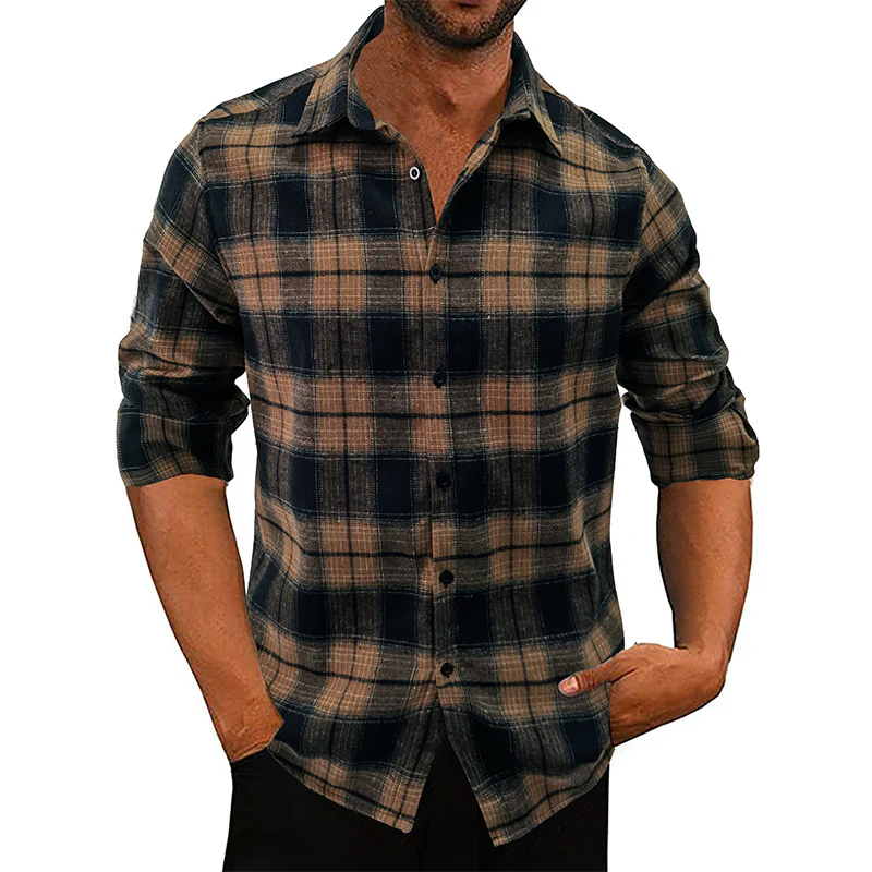 DEANWANGKT 2025 New men's loose flannel shirt men's autumn and winter  men's long-sleeved plaid casual shirt men's - Deanwangkt
