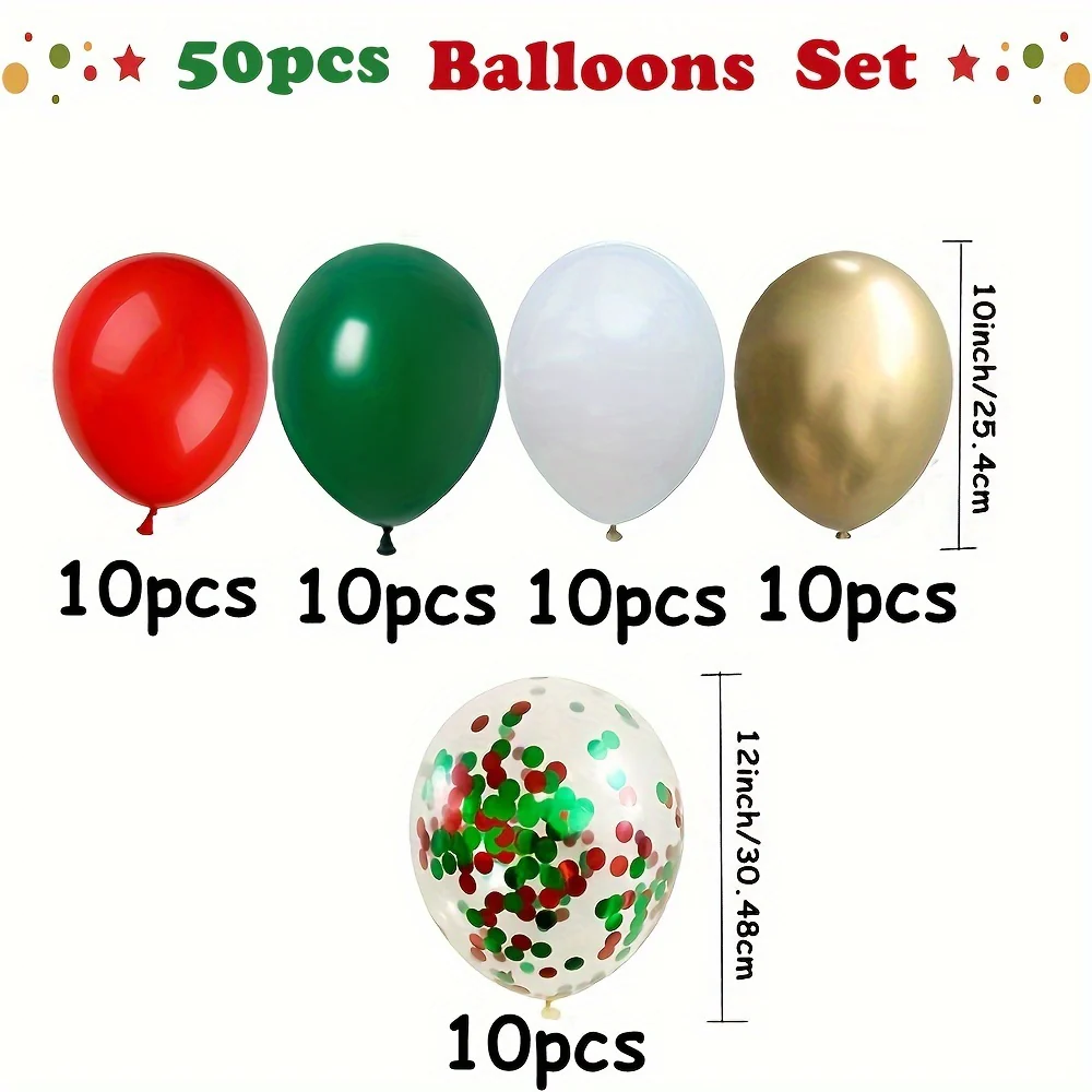 50pcs Round Rubber Balloons Mixed Color Set - 12 Inch Metallic Golden, Red & Green Confetti for Party Decorations, Suitable for Ages 14+, Versatile for Christmas, New Year, Weddings, Valentines & Universal Celebrations - Deanwangkt