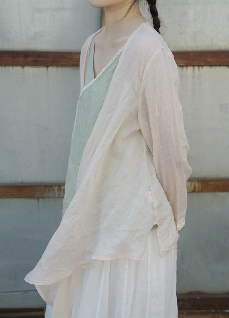 casual literary and artistic thin ramie irregular sunscreen cardigan versatile and thin commuter lace-up shawl S21130 - Deanwangkt