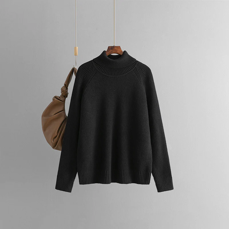 DEANWANGKT Solid color turtleneck sweater women's New autumn and winter new thickened 2025 trade loose pullover knitted sweater - Deanwangkt