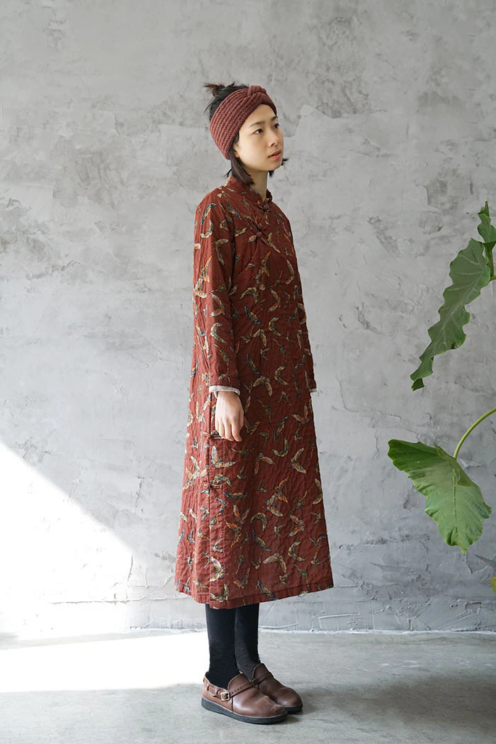 double-layer cotton butterfly print handmade buckle cheongsam improved Chinese dress L1842 elegant - Deanwangkt