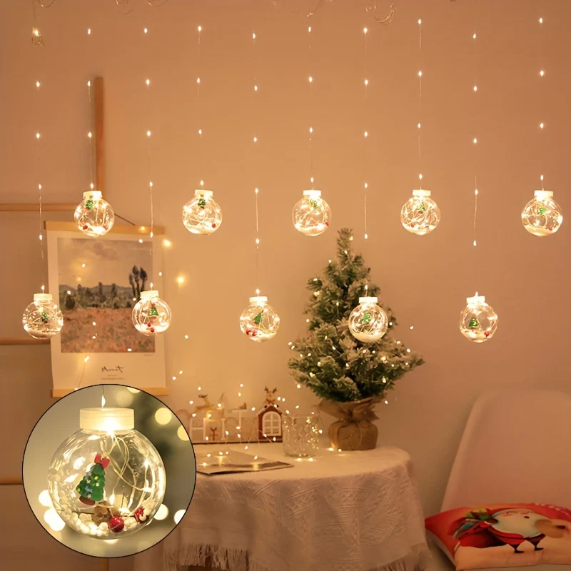Warm & Festive USB-Powered LED Curtain Lights: Santa & Snowman Designs with Yellow Blinking Effect - Ideal for All Holidays - Deanwangkt
