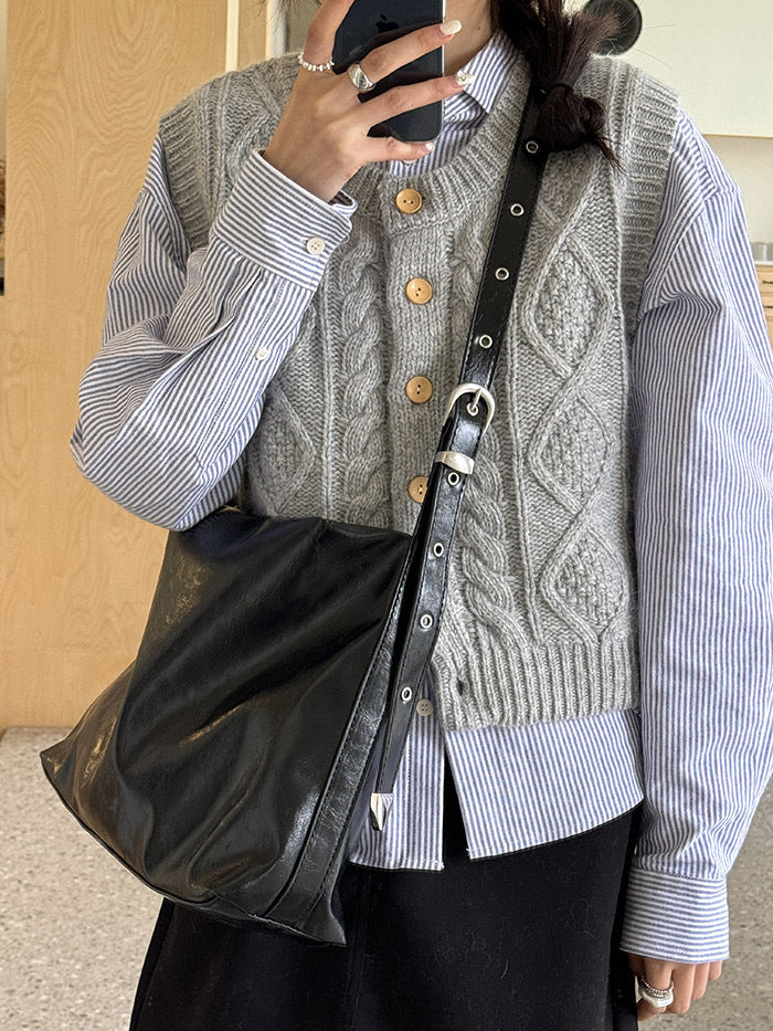 DEANWANGKT 2025 popular trendy lazy wind oil wax leather messenger tote bag  retro large-capacity shoulder bag female - Deanwangkt