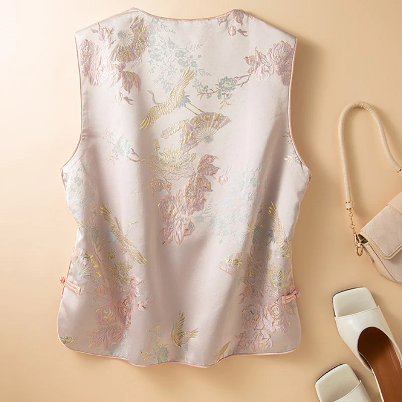 3506 new Chinese style silk vest women's  spring and summer new retro vest high-end mulberry silk top - Deanwangkt