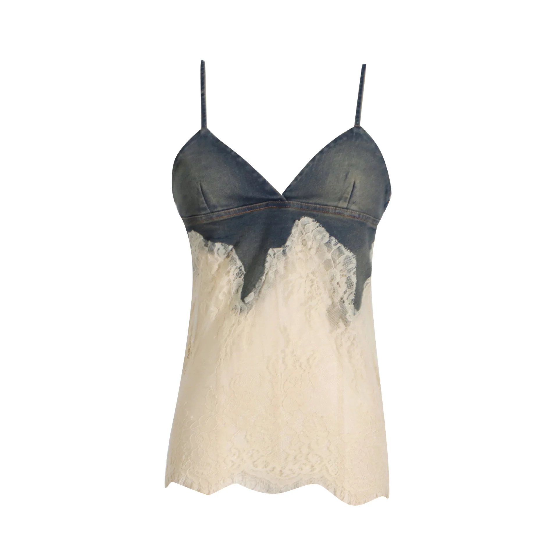 2025 Women's Spring Lace Two-piece Simple Wind Top + Casual Denim Five-point Pants Fashion Thin Women's Clothing Set - Deanwangkt