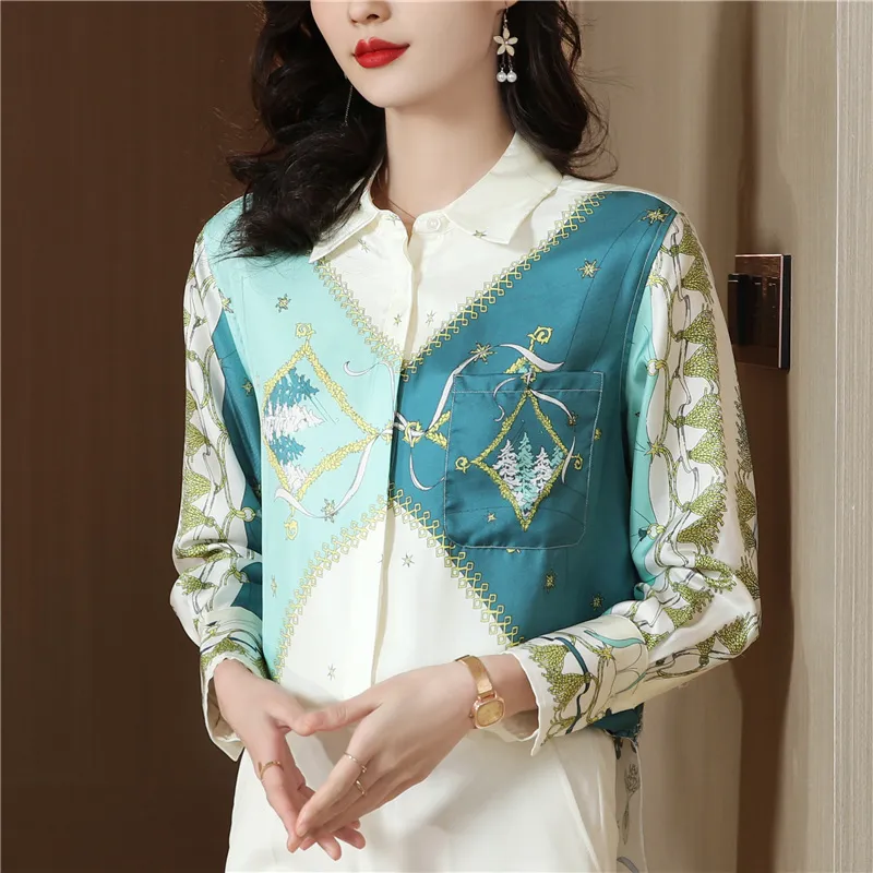 Fashion Plus Size Shirts Designer Tops Women's Lapel Runway Button Shirt Long Sleeve Spring Autumn Winter Office Ladies Printed Blouses Back to School Top - Deanwangkt