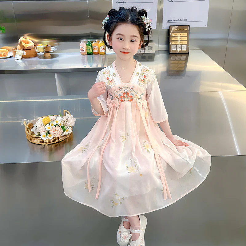 Hanfu Girls' Summer Clothing  New Children's Tang Costume Chinese Style Fairy Ancient Style Baby Thin Jacket and Dress Dress - Deanwangkt