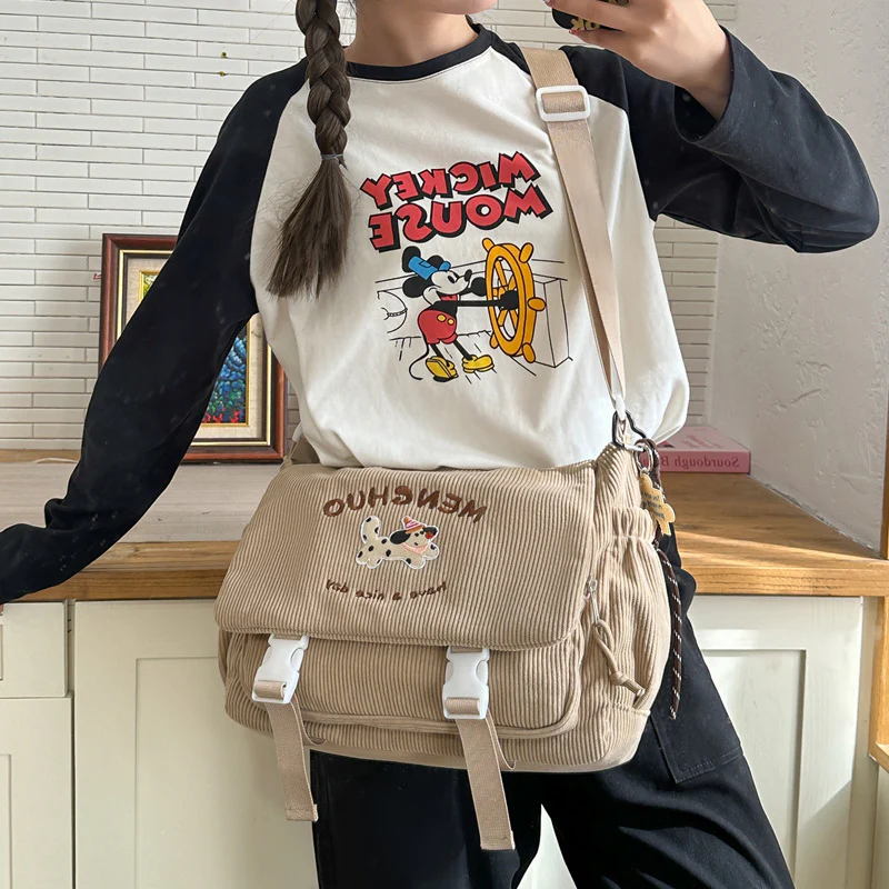 DEANWANGKT 2025 Cute college style girl messenger bag Japanese ins students class versatile mailman bag letter embroidery shoulder bag - Deanwangkt