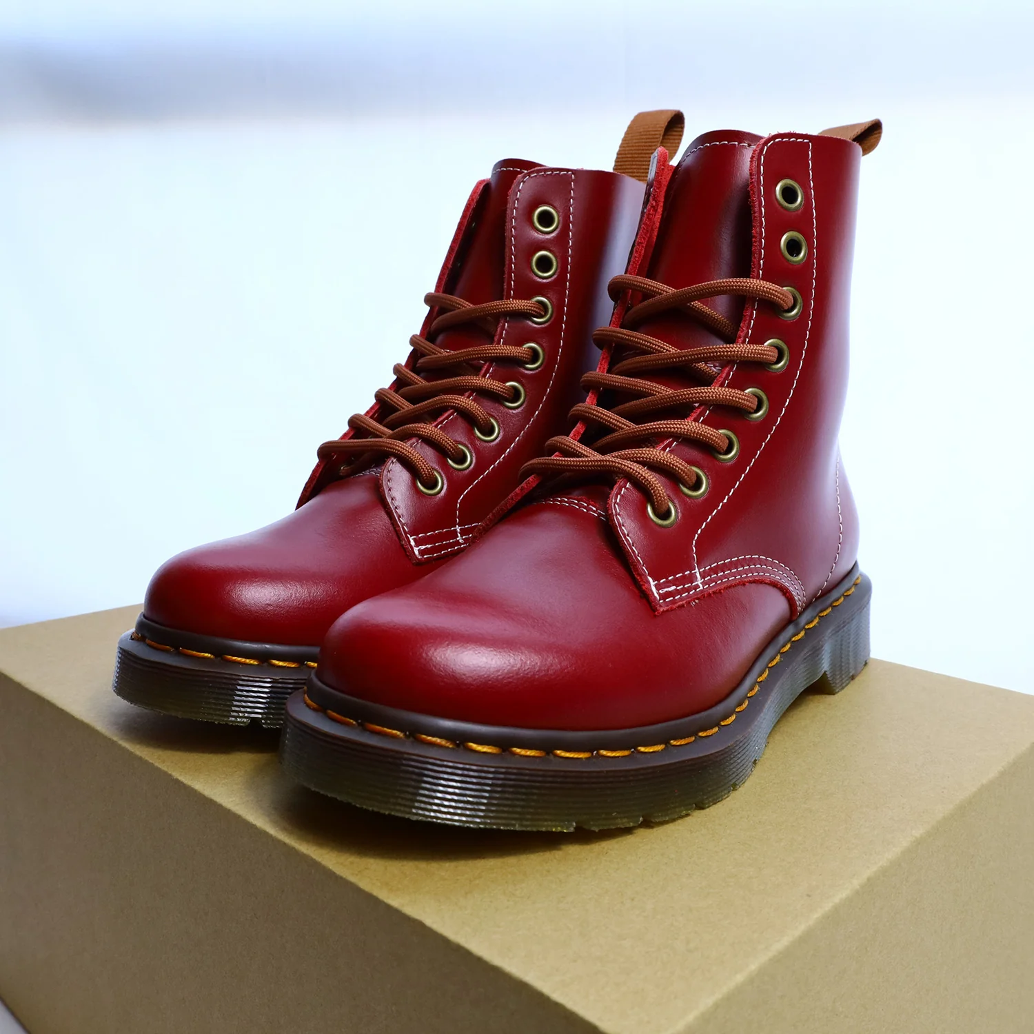 Martin Boots Women's Boots Soft Genuine Cattlehide Leather Surface Mid Heel Raise the Bottom All-Match Wine Red Casual Retro Ankle Boots - Deanwangkt