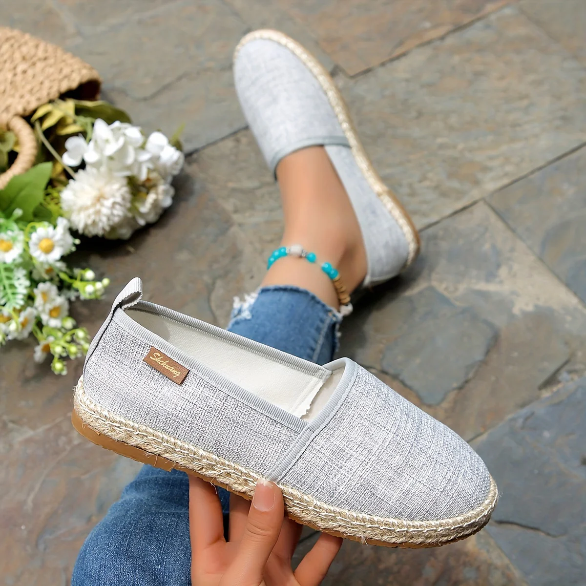 Womens Comfortable Canvas Slip-On Loafers - Lightweight, Breathable, and Flat Espadrille Shoes for Summer Walking - Fabric Inner, TPU Sole, and Plain Toe Design - Deanwangkt