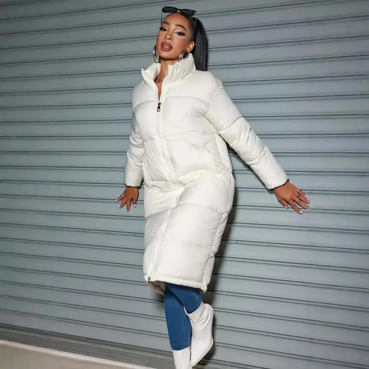 Europe and the United States cross-border 2025 winter women's foreign trade long cotton clothes women's fashion zipper solid color cotton clothes warm jacket - Deanwangkt