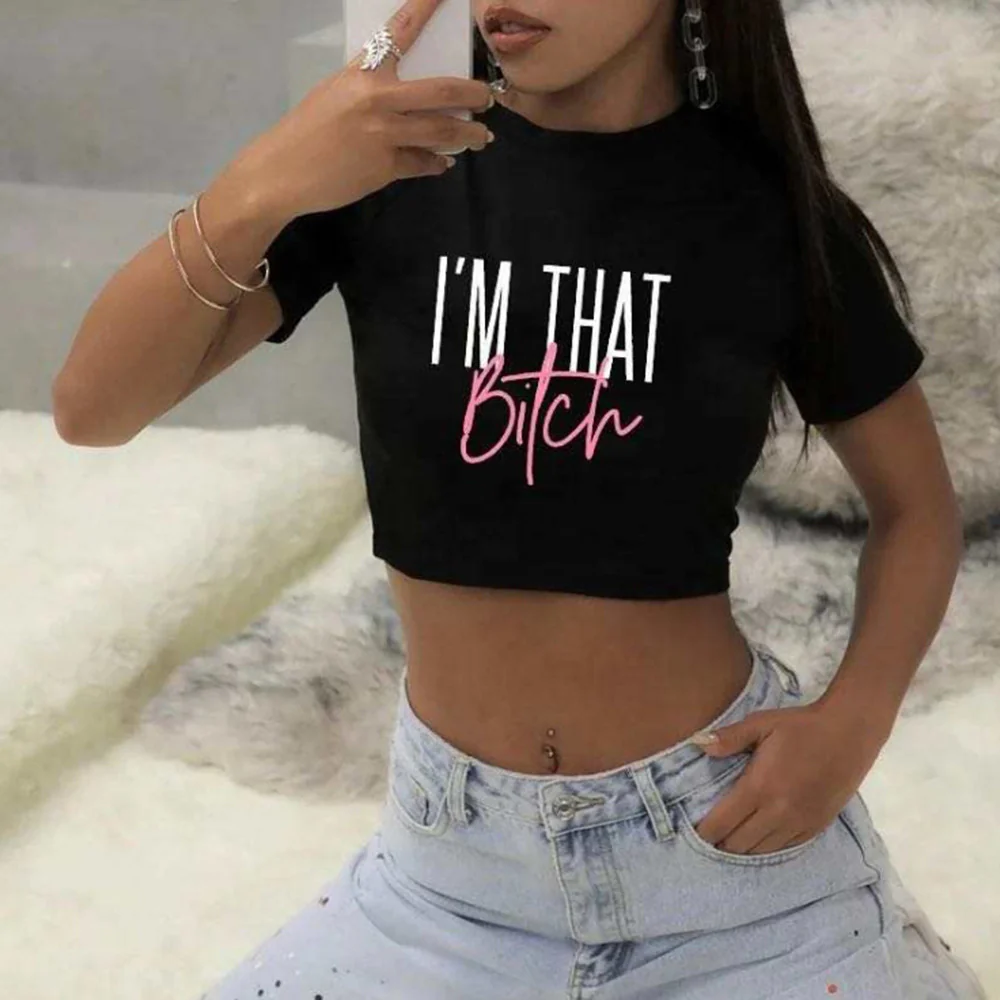 DEANWAQNGKT  51008 Nazada Summer  Cross-Border European and American Women's Sexy Hot Girl Midriff Outfit Adhesive Cement Letter Short Sleeve T-shirt Women - Deanwangkt